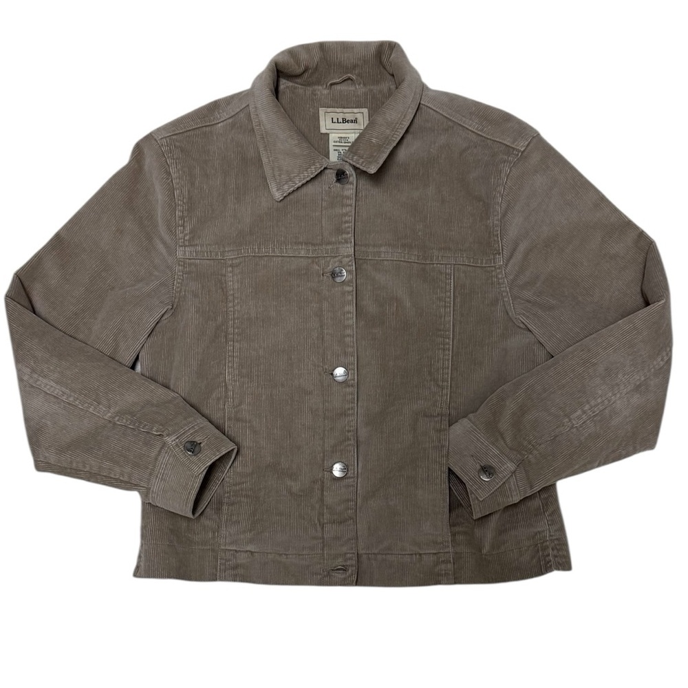 L.L. Bean Women Petite XS Corduroy Jacket Taupe Brown Floral Lining Button Front